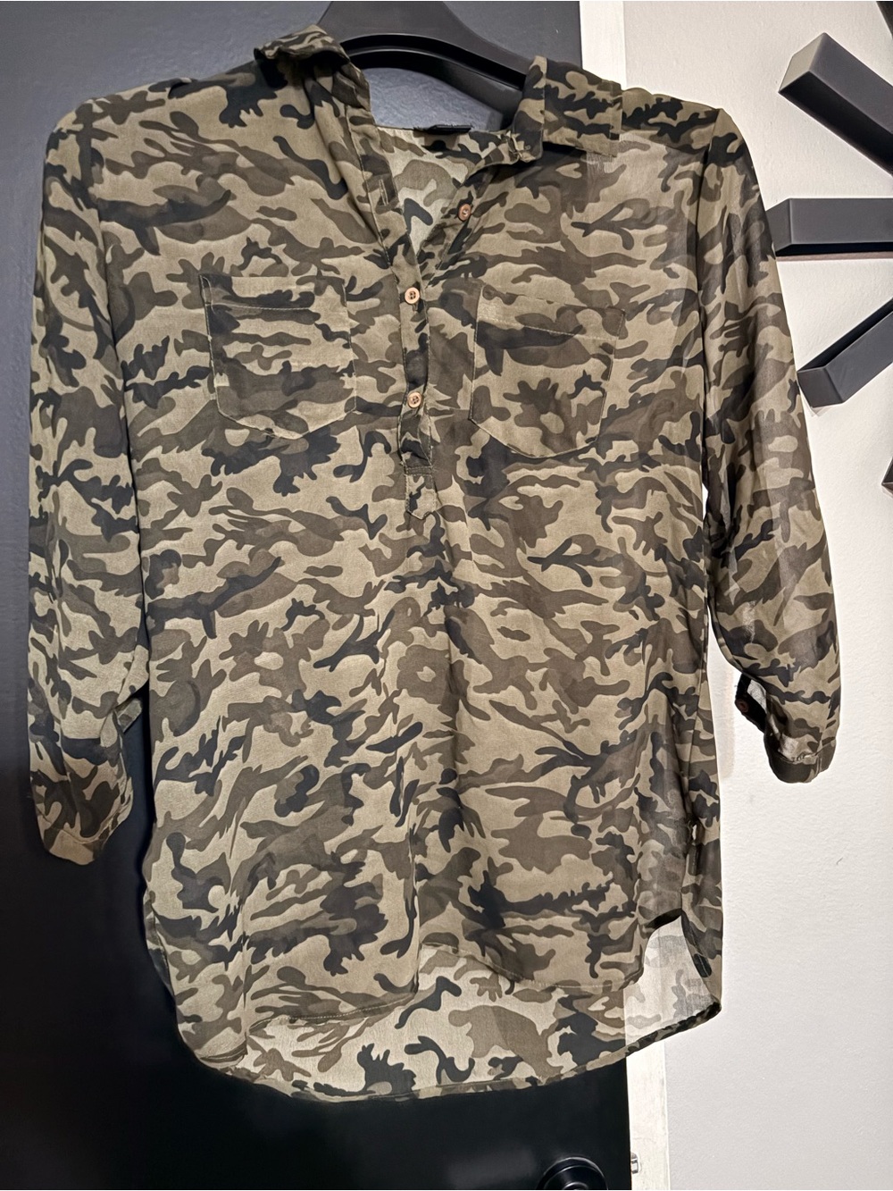 Wet Seal Olive Green Camo Button-Up Shirt